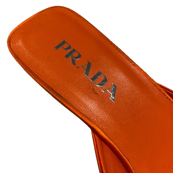 PRADA Modellerie Satin Mules Orange Arancio EU 38.5 Square Toe Kitten Heel RARE - Picture 8 of 13